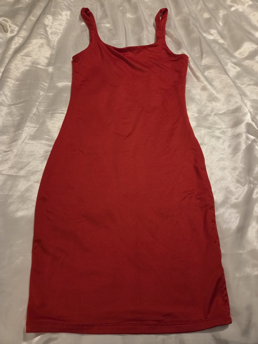 Fashion Nova Red Bodycon Dress Midi Stretch Fitted Spaghetti Strap Size Small